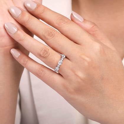 Izabelle - 14K White Gold Oval and Round Diamond Anniversary Band