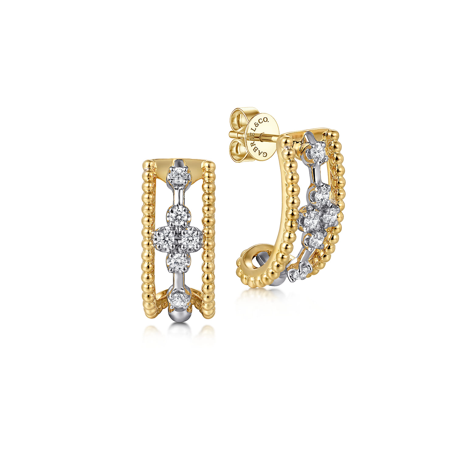 J Hoop Earrings 14K White and Yellow Gold Diamond 0.25ct Bujukan