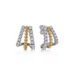 J Hoop Earrings 14K White and Yellow Gold Diamond 0.35ct