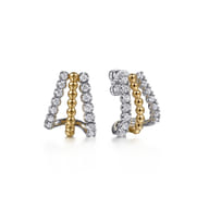 J Hoop Earrings 14K White and Yellow Gold Diamond 0.35ct