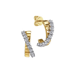 J Hoop Earrings 14K White and Yellow Gold Diamond 0.35ct