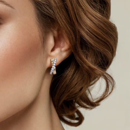 J Hoop Earrings 14K White and Yellow Gold Diamond 0.35ct