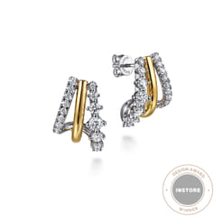J Hoop Earrings 14K White and Yellow Gold Diamond 0.75ct