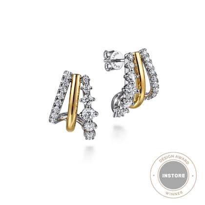 J Hoop Earrings 14K White and Yellow Gold Diamond 0.75ct