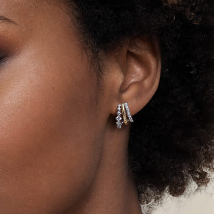 J Hoop Earrings 14K White and Yellow Gold Diamond 0.75ct