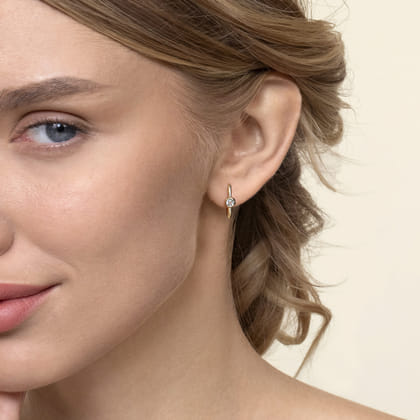 J Hoop Earrings 14K Yellow Gold White Sapphire