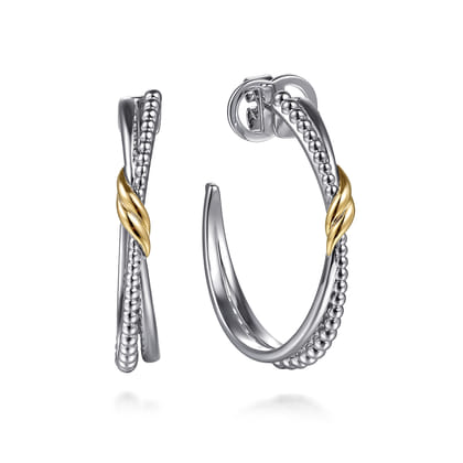 J Hoop Earrings 14K Yellow Gold and 925 Sterling Silver Bujukan