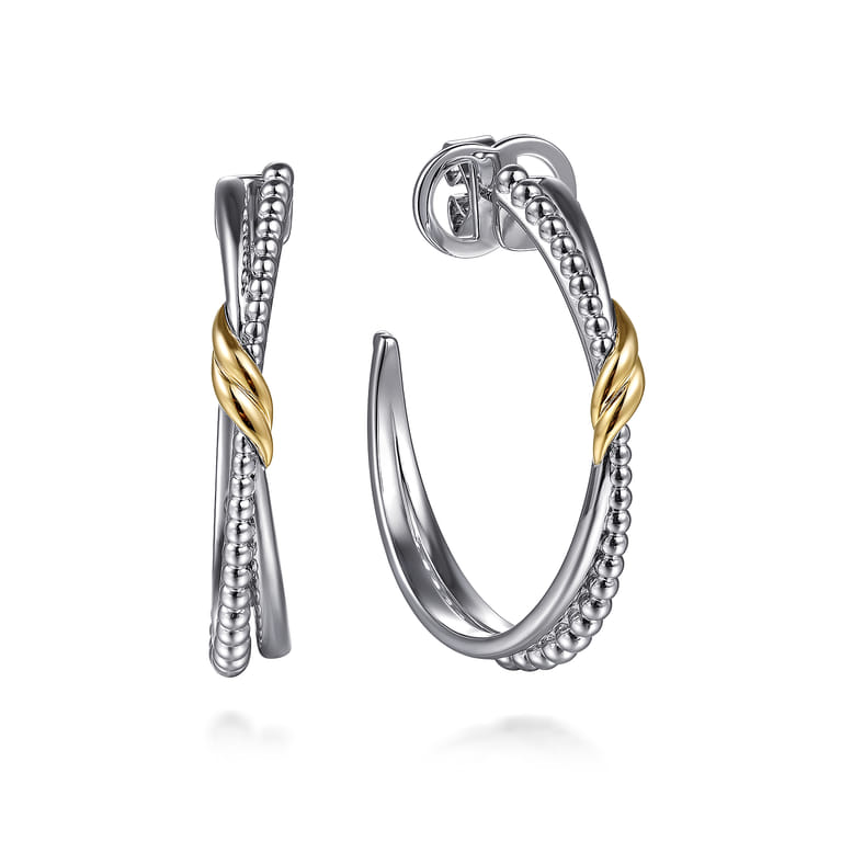 J Hoop Earrings 14K Yellow Gold and 925 Sterling Silver Bujukan - Shot 1