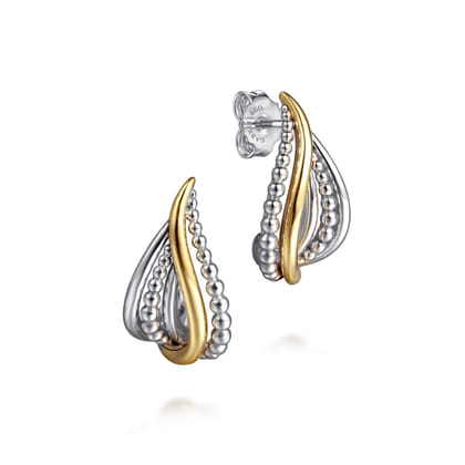 J Hoop Earrings 14K Yellow Gold and 925 Sterling Silver Bujukan
