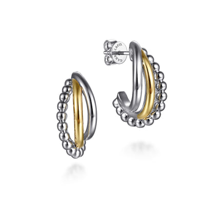 J Hoop Earrings 14K Yellow Gold and 925 Sterling Silver Bujukan