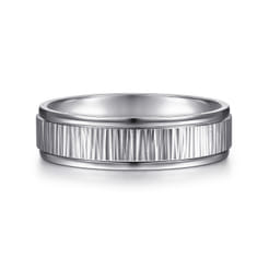 Jace - 14K White Gold 6mm - Men's Wedding Band with Vertical Etching
