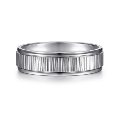 Jace - 14K White Gold 6mm - Men's Wedding Band with Vertical Etching