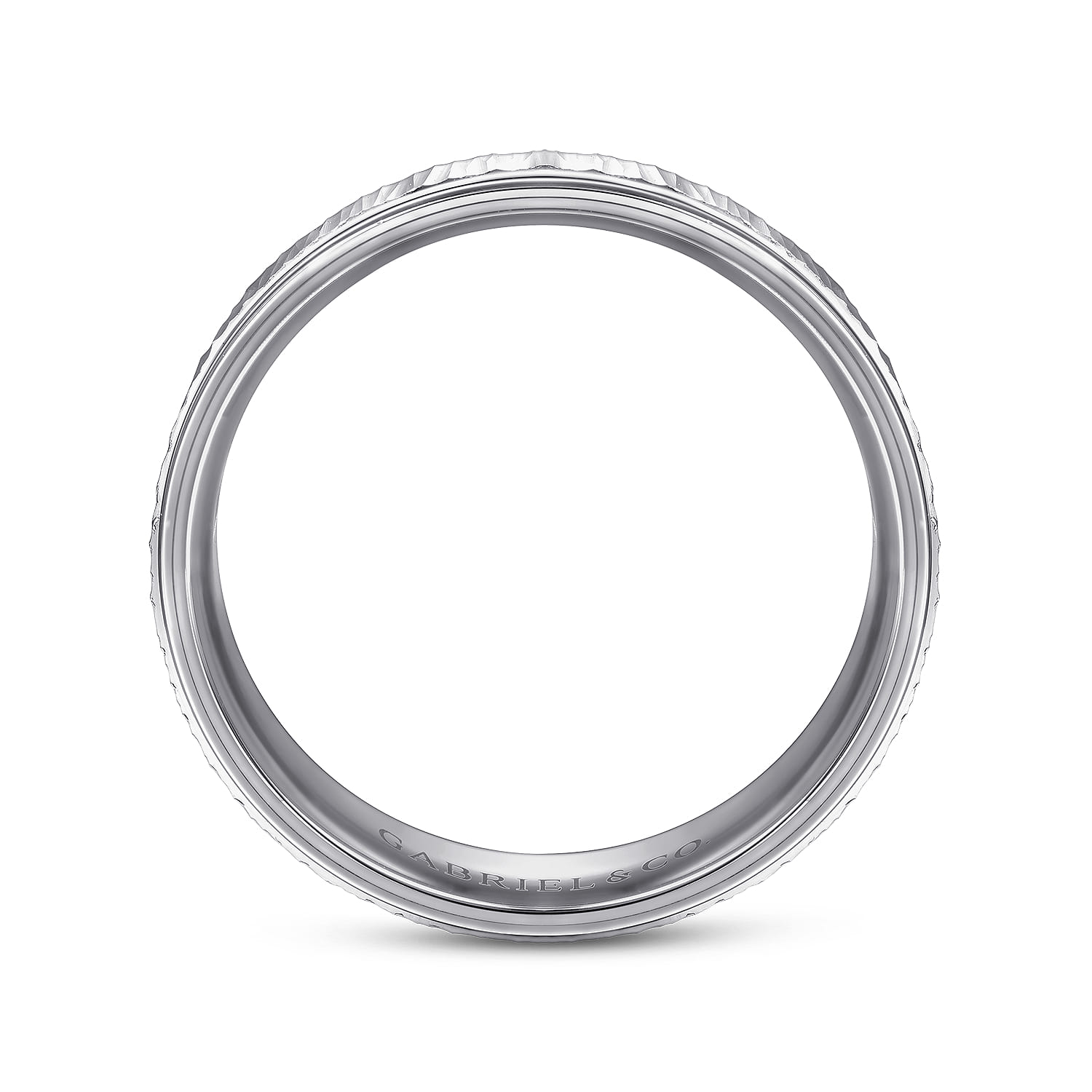 Jace - 14K White Gold 6mm - Men's Wedding Band with Vertical Etching - Shot 2