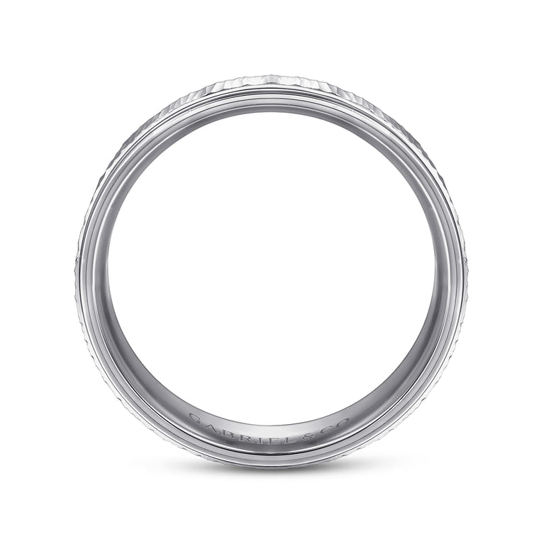 Jace - 14K White Gold 6mm - Men's Wedding Band with Vertical Etching - Shot 2