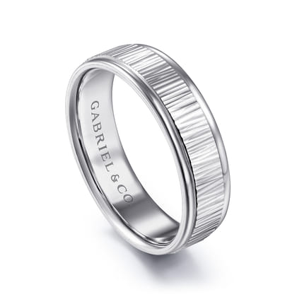 Jace - 14K White Gold 6mm - Men's Wedding Band with Vertical Etching