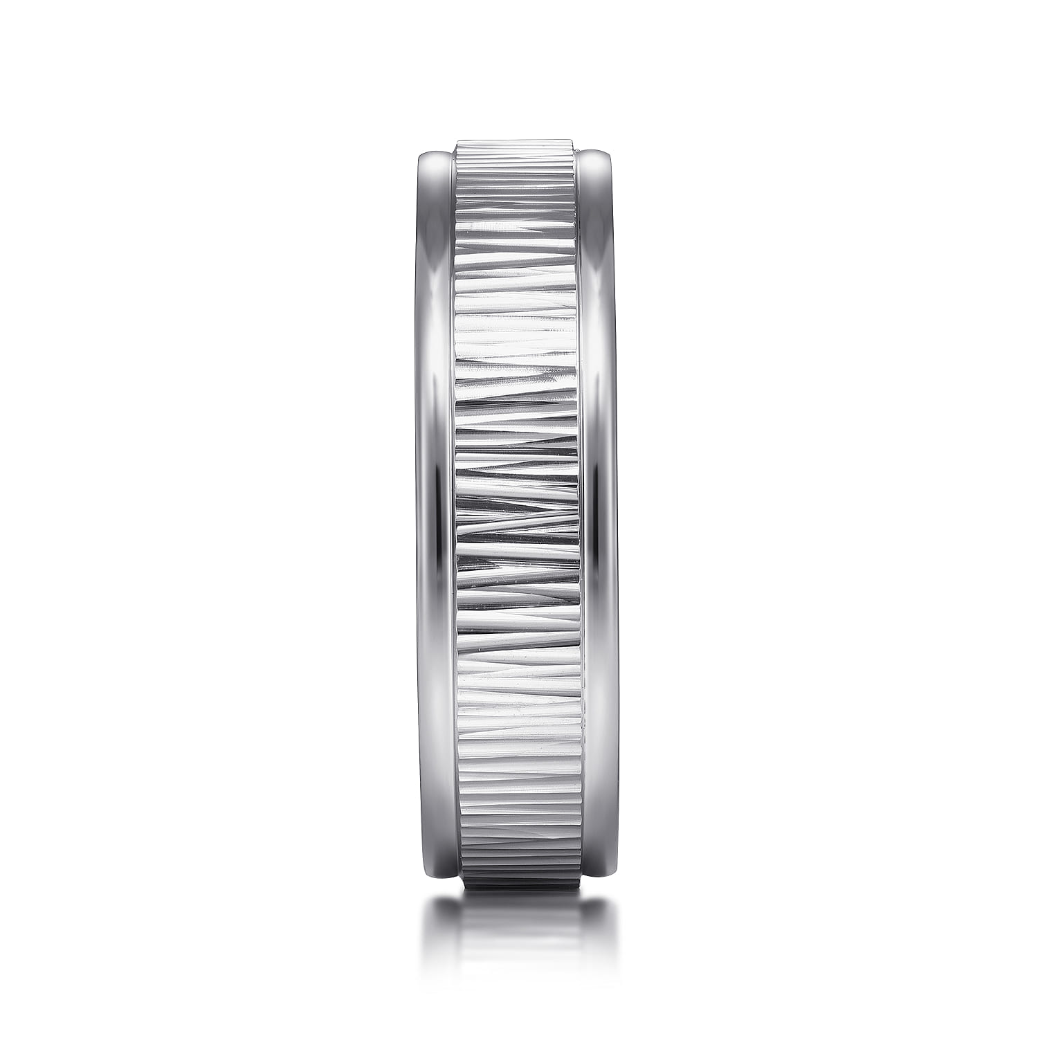 Jace - 14K White Gold 6mm - Men's Wedding Band with Vertical Etching - Shot 4