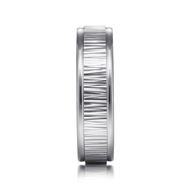 Jace - 14K White Gold 6mm - Men's Wedding Band with Vertical Etching - Shot 4