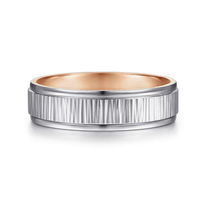 Jace - 14K White-Rose Gold 6mm - Men's Wedding Band with Vertical Etching