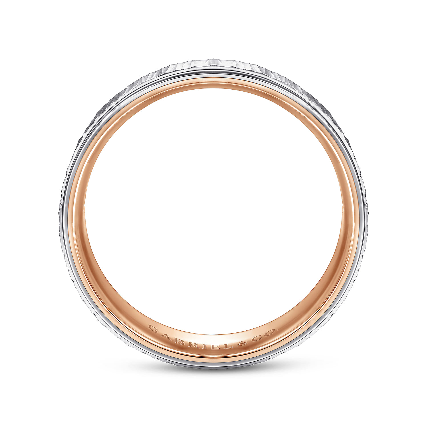 Jace - 14K White-Rose Gold 6mm - Men's Wedding Band with Vertical Etching - Shot 2