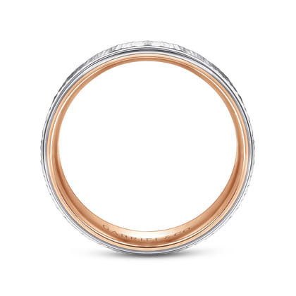Jace - 14K White-Rose Gold 6mm - Men's Wedding Band with Vertical Etching