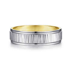Jace - 14K White-Yellow Gold 6mm - Men's Wedding Band with Vertical Etching