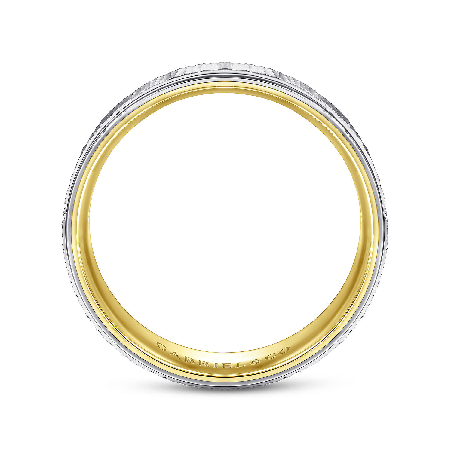 Jace - 14K White-Yellow Gold 6mm - Men's Wedding Band with Vertical Etching
