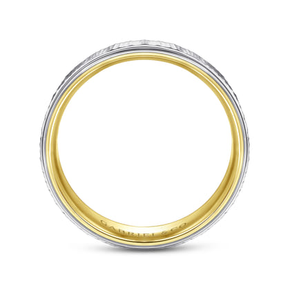 Jace - 14K White-Yellow Gold 6mm - Men's Wedding Band with Vertical Etching