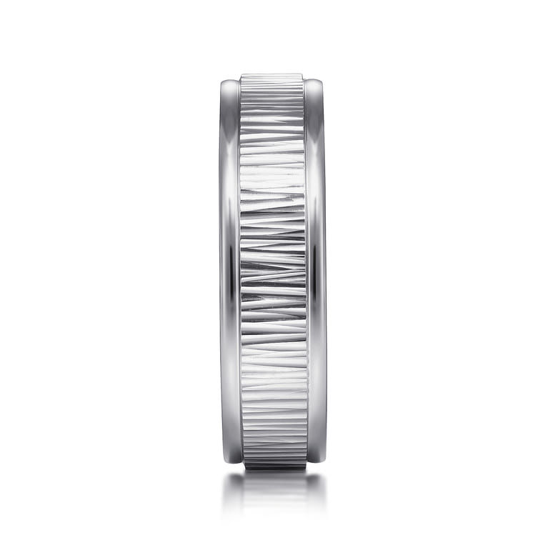 Jace - 14K White-Yellow Gold 6mm - Men's Wedding Band with Vertical Etching - Shot 4