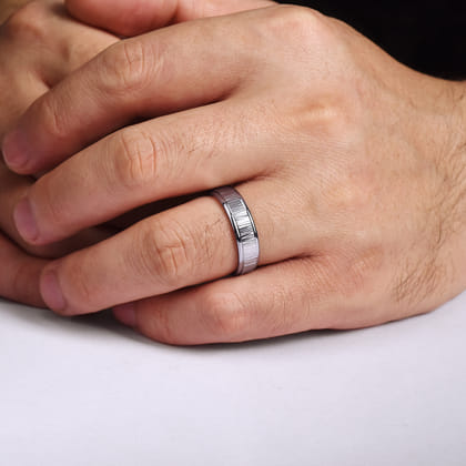 Jace - 14K White-Yellow Gold 6mm - Men's Wedding Band with Vertical Etching