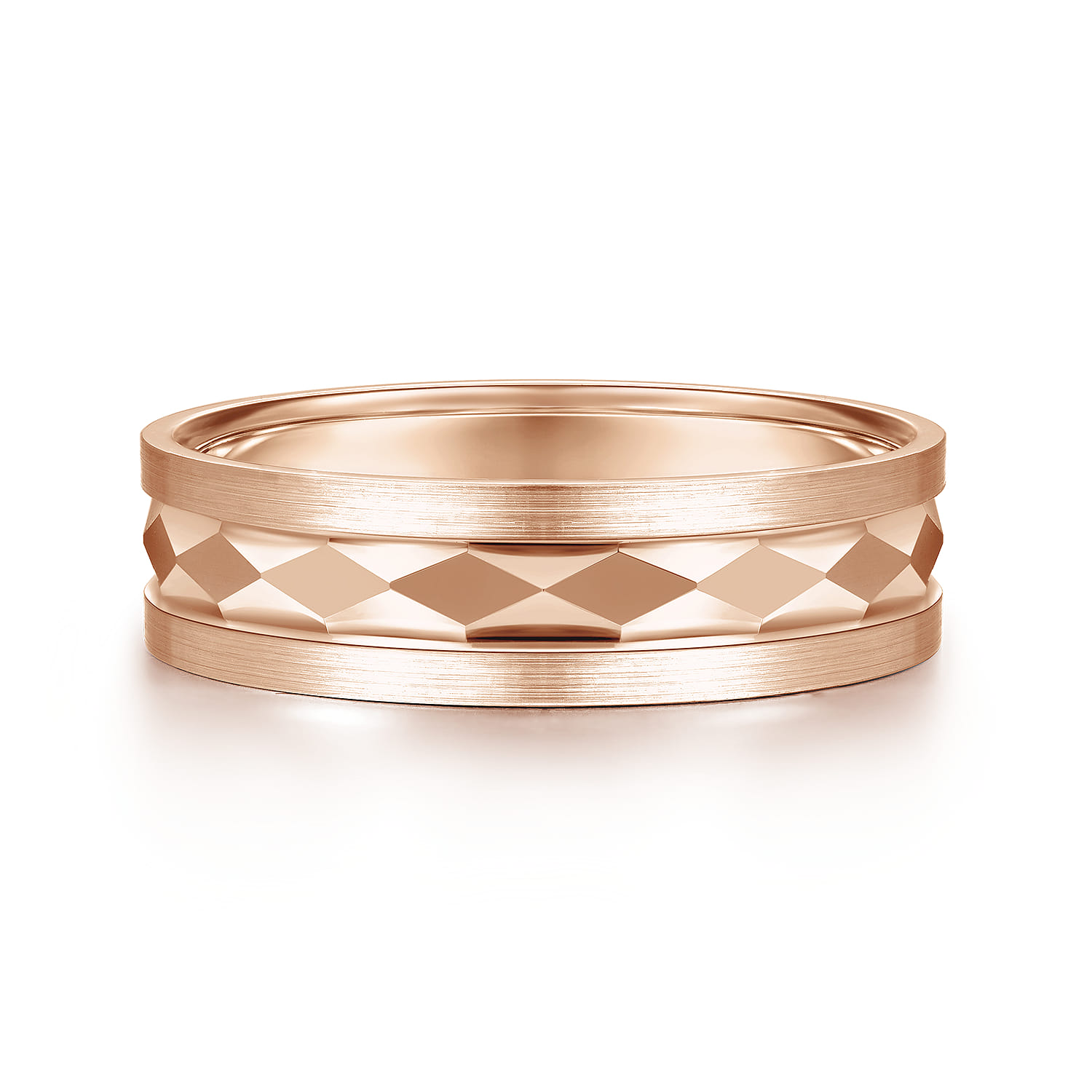 Jack - 14K Rose Gold 6mm - Diamond Cut Men's Wedding Band in Satin Finish - Shot 1