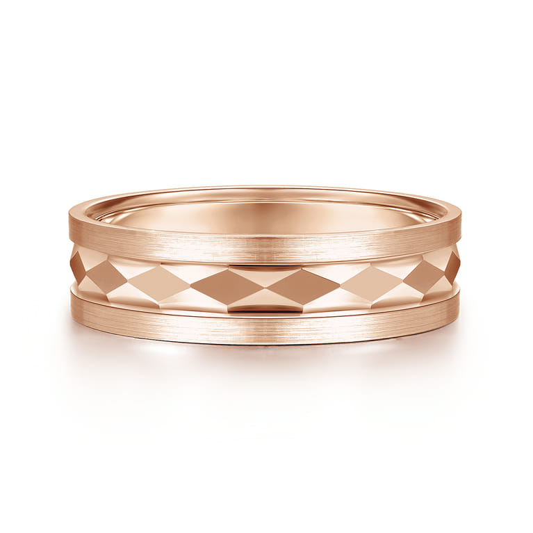 Jack - 14K Rose Gold 6mm - Diamond Cut Men's Wedding Band in Satin Finish - Shot 1