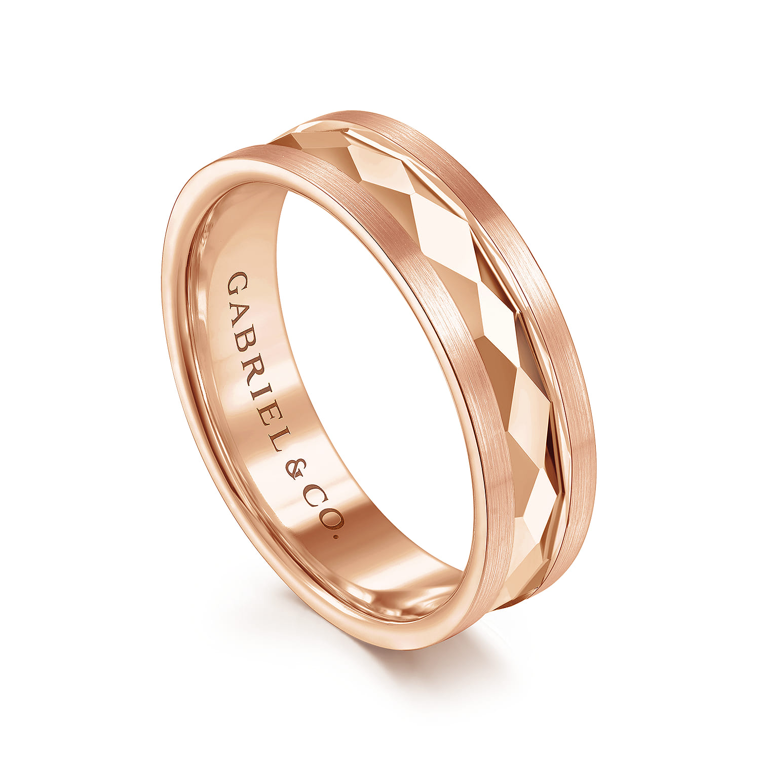 Jack - 14K Rose Gold 6mm - Diamond Cut Men's Wedding Band in Satin Finish - Shot 3