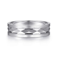 Jack - 14K White Gold 6mm - Diamond Cut Men's Wedding Band in Satin Finish