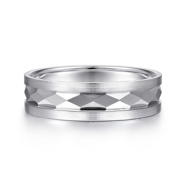 Jack - 14K White Gold 6mm - Diamond Cut Men's Wedding Band in Satin Finish - Shot 1