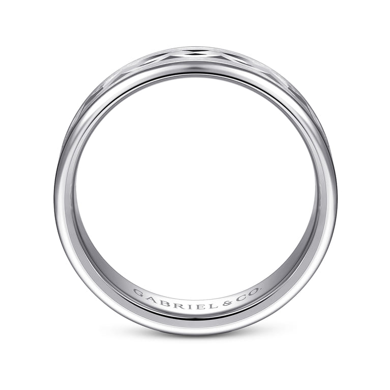 Jack - 14K White Gold 6mm - Diamond Cut Men's Wedding Band in Satin Finish - Shot 2