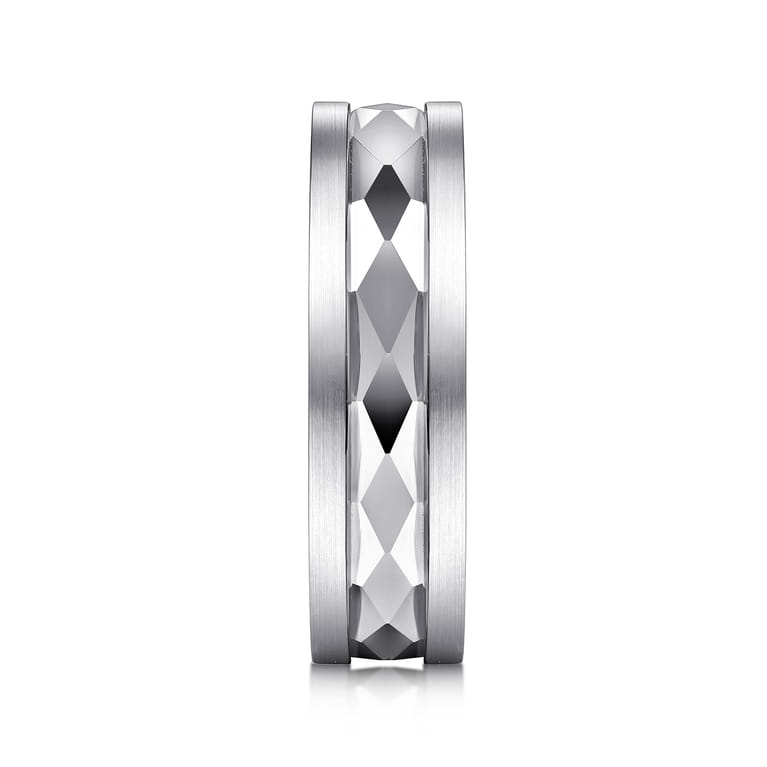 Jack - 14K White Gold 6mm - Diamond Cut Men's Wedding Band in Satin Finish - Shot 4