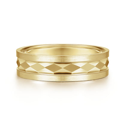 Jack - 14K Yellow Gold 6mm - Diamond Cut Men's Wedding Band in Satin Finish