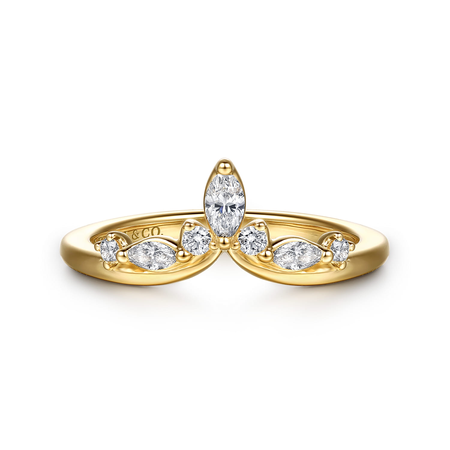 Curved Wedding Ring in 14k Yellow Gold with Marquise Natural Diamond at Gabriel & Co. - Shot 1