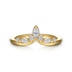 Jackson - 14K Yellow Gold Prong Set Marquise and Round Diamond Anniversary Band