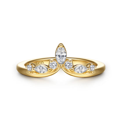 Jackson - 14K Yellow Gold Prong Set Marquise and Round Diamond Anniversary Band