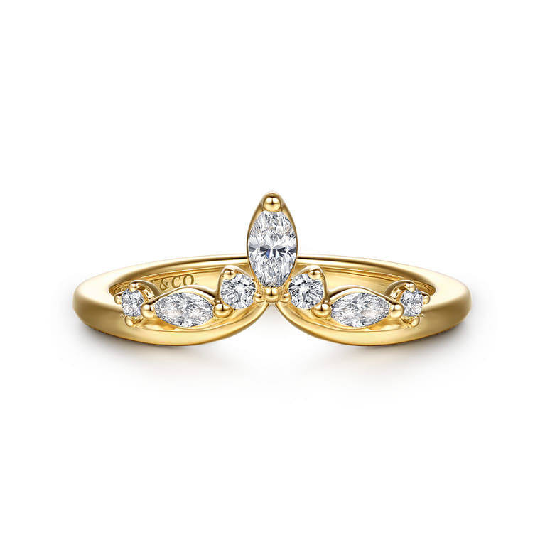 Curved Wedding Ring in 14k Yellow Gold with Marquise Natural Diamond at Gabriel & Co. - Shot 1
