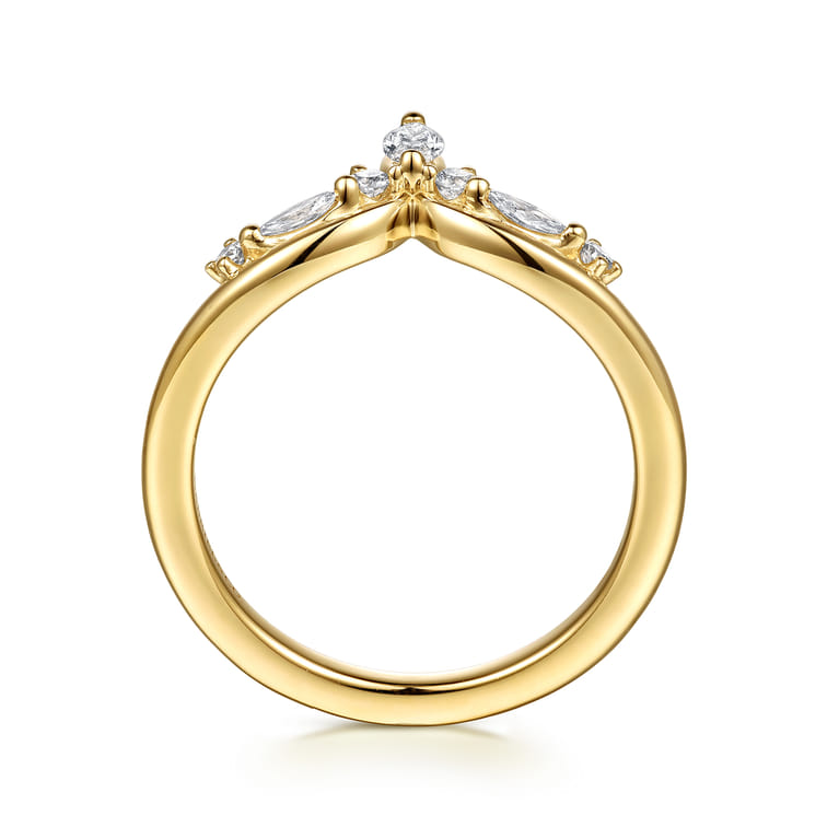 Curved Wedding Ring in 14k Yellow Gold with Marquise Natural Diamond at Gabriel & Co. - Shot 2