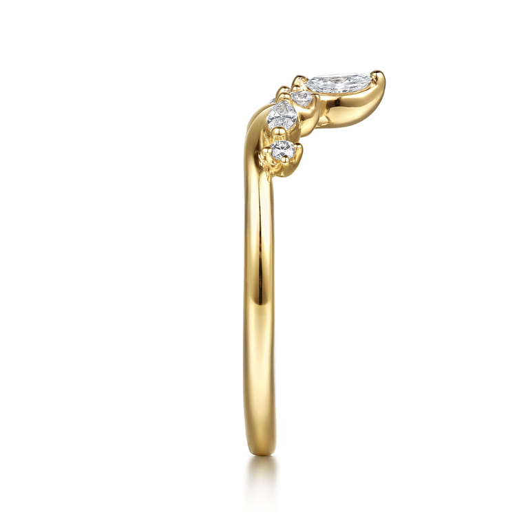 Curved Wedding Ring in 14k Yellow Gold with Marquise Natural Diamond at Gabriel & Co. - Shot 4