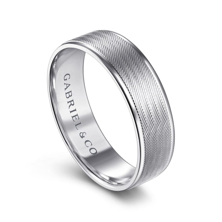 Jacob - 14K White Gold 6mm - Men's Wedding Band in Brushed Finish - Shot 3