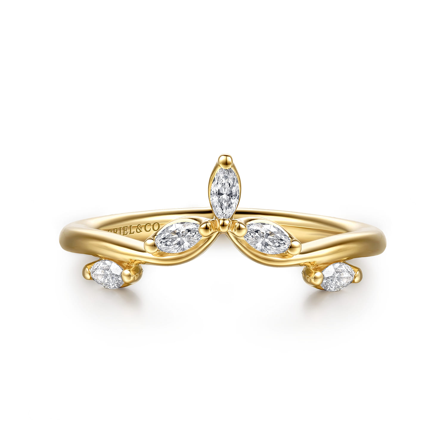 Curved Wedding Ring in 14k Yellow Gold with Marquise Natural Diamond at Gabriel & Co. - Shot 1