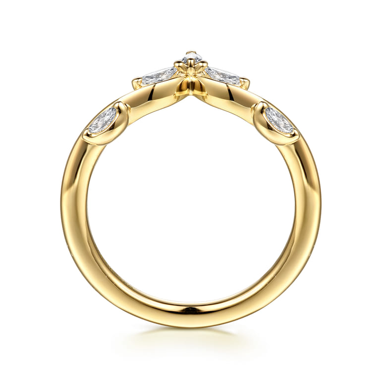 Curved Wedding Ring in 14k Yellow Gold with Marquise Natural Diamond at Gabriel & Co. - Shot 2