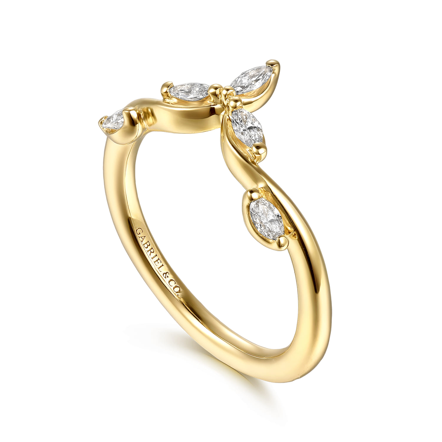Curved Wedding Ring in 14k Yellow Gold with Marquise Natural Diamond at Gabriel & Co. - Shot 3