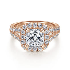 James - 14K Rose Gold Cushion Halo Diamond Engagement Ring