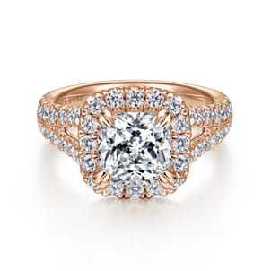 James - 14K Rose Gold Cushion Halo Diamond Engagement Ring