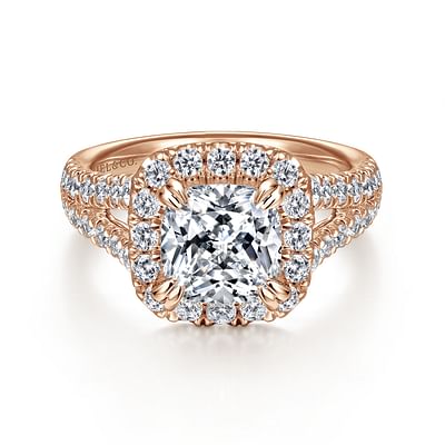 James - 14K Rose Gold Cushion Halo Diamond Engagement Ring